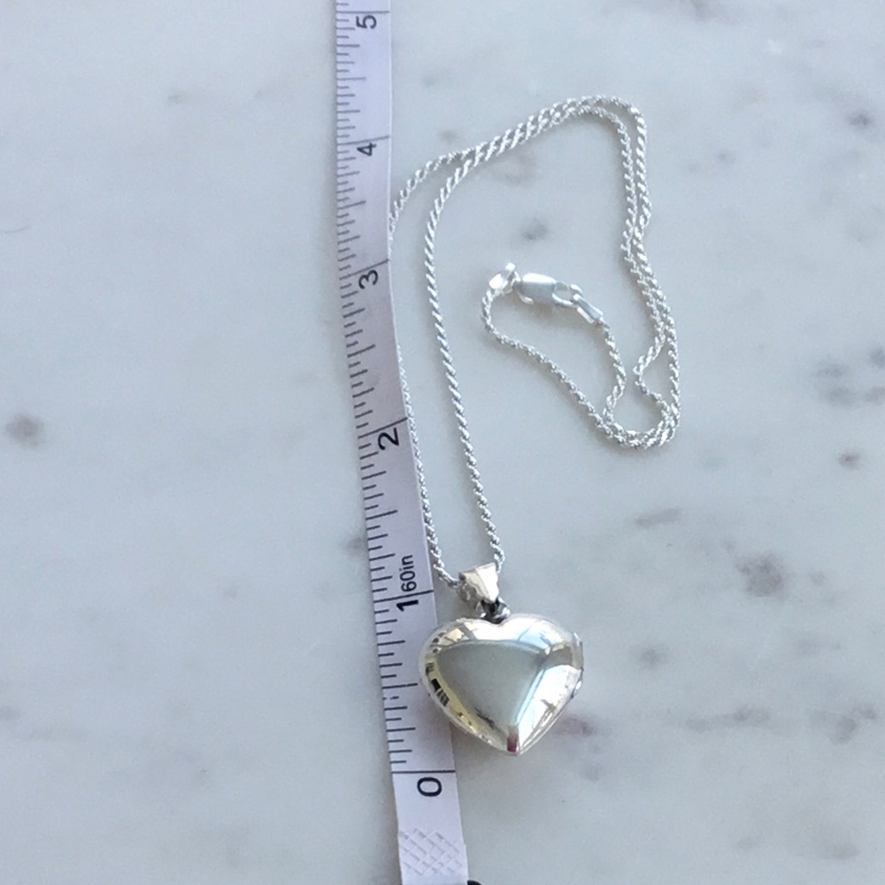 Sale $46 Firm! .925 Sterling Silver Puffed Heart Locket Necklace - Picture 10 of 16